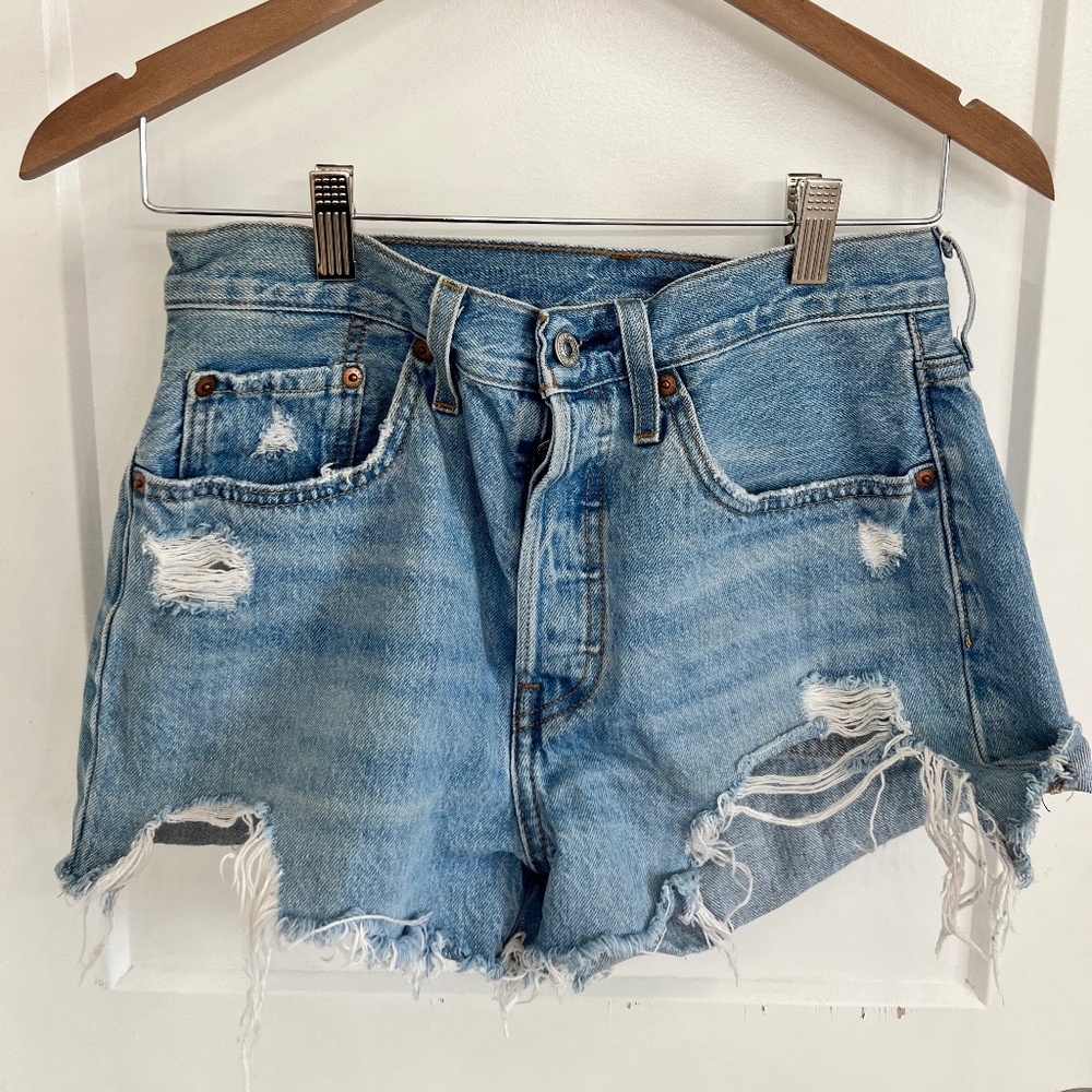 Levi’s Women’s 501 Original Shorts - Size 26, Medium Blue, Distressed